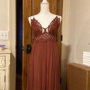 Free People Brown Adella Maxi Slip dress